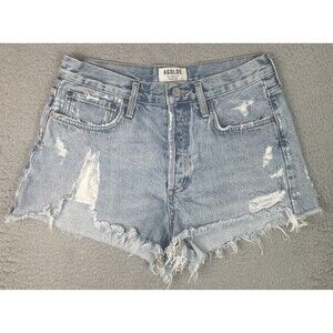 Agolde Jean Shorts Womens 27 (29x2) Blue Denim Distressed Button Fly Cutoff